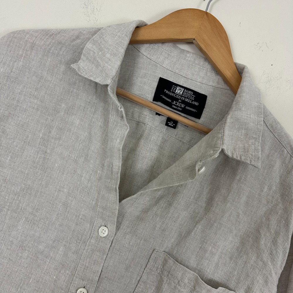 J.Crew Garcon Shirt Beige Linen Baird McNutt Classic Fit Button Up Womens 18